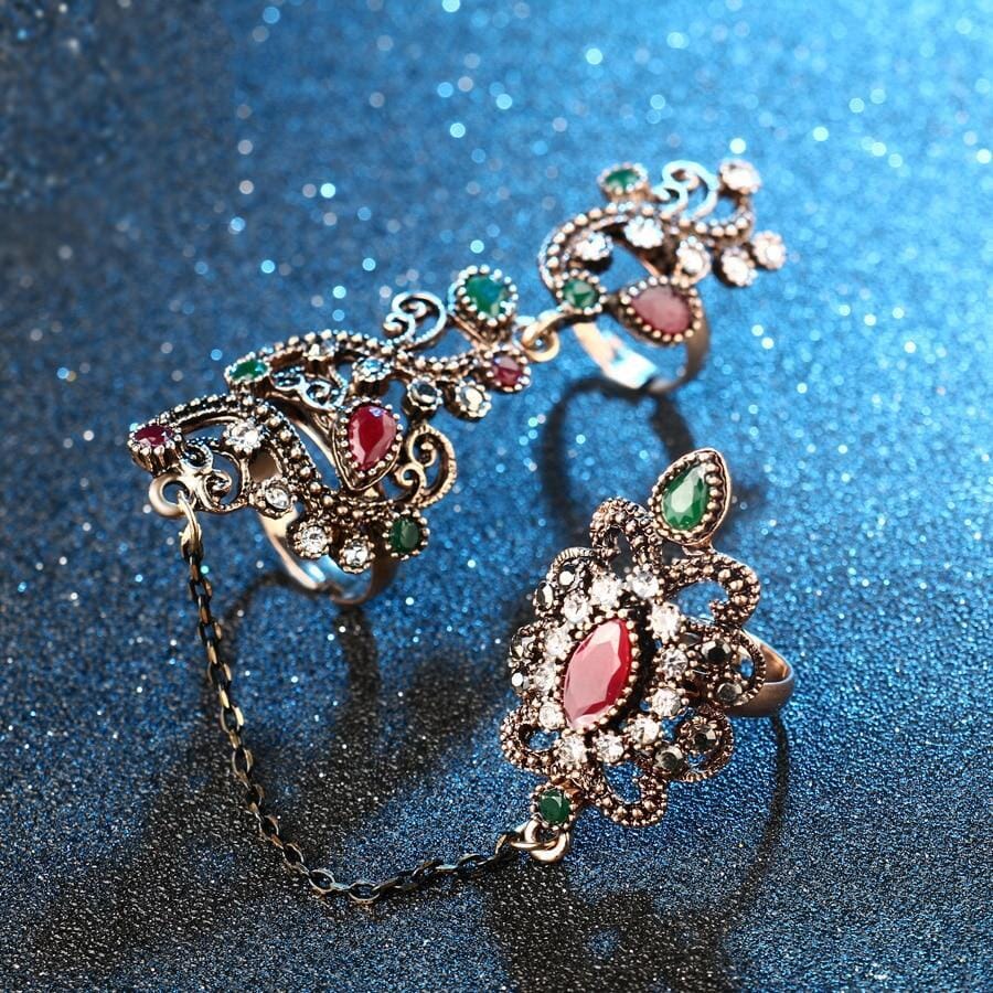 Flower Vintage Turkish Mid RingRingGold Red