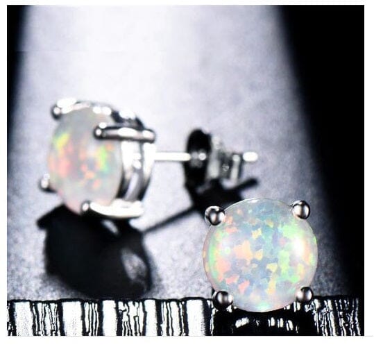 Blue & White Fire Opal Stud EarringsEarrings