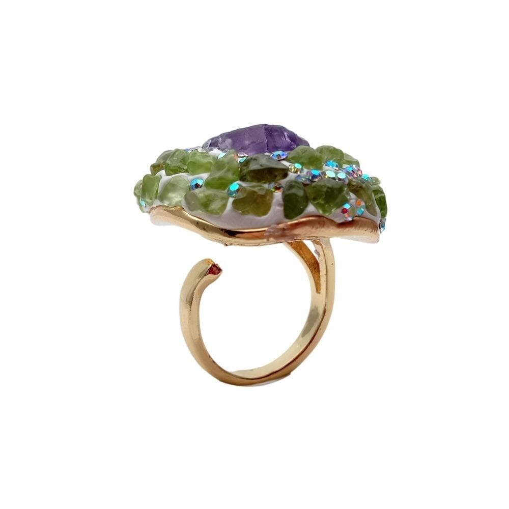 Rough Raw Amethyst Peridot Adjustable RingRing