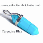 19 Design Natural Crystal Pendant Black Leather NecklacesNecklaceTurquoise Blue