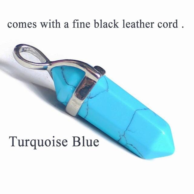 19 Design Natural Crystal Pendant Black Leather NecklacesNecklaceTurquoise Blue