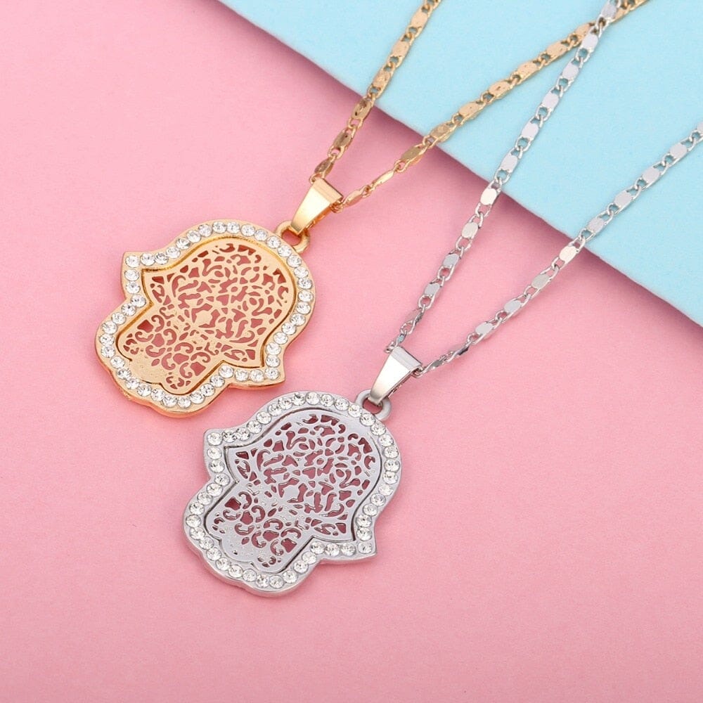 Gold Crystal Hamsa NecklaceNecklace