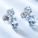Double Created Nano Sky Blue Topaz Gemstone Earrings - 925 Sterling SilverEarrings