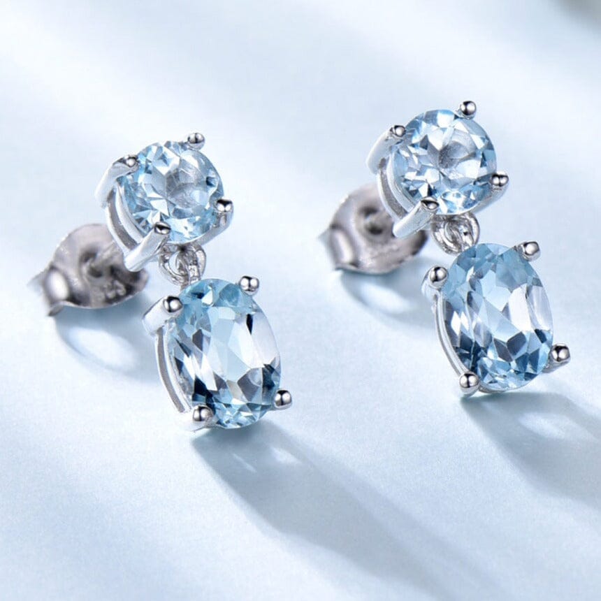 Double Created Nano Sky Blue Topaz Gemstone Earrings - 925 Sterling SilverEarrings