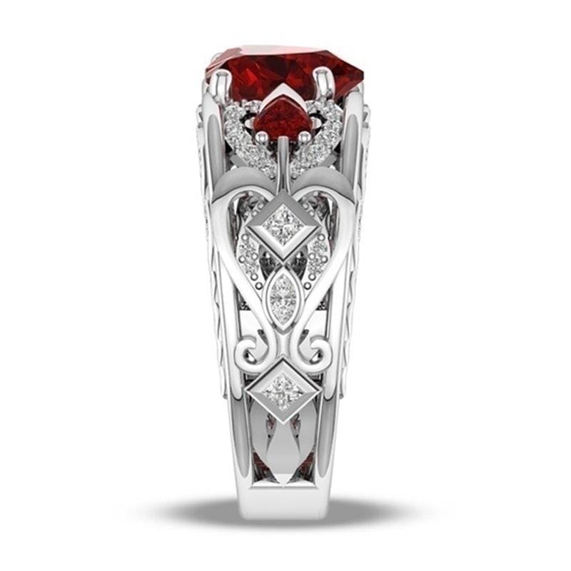Romantic Ruby Heart With Zircon Couple RingsRing