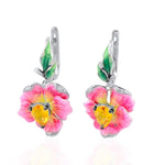 Citrine Flower Leaf Enamel Earrings - 925 Sterling SilverEarrings