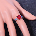 Rainbow Fire Opal and Red Garnet Silver RingRing
