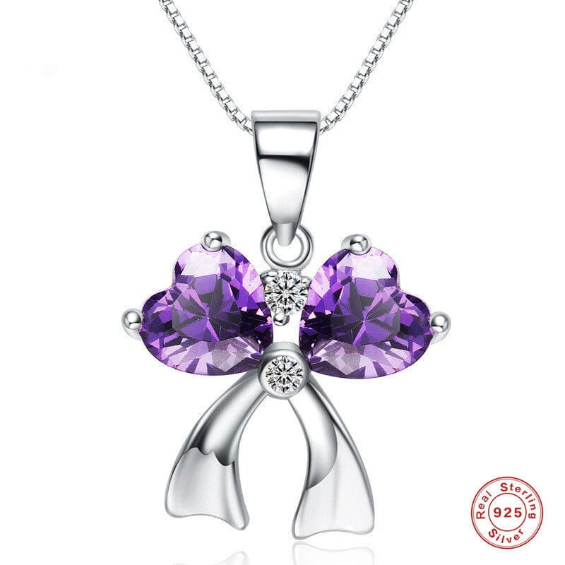 Authentic 925 Sterling Silver Natural Amethyst Crystal Crown Heart Link Chain Pendant NecklacesNecklace