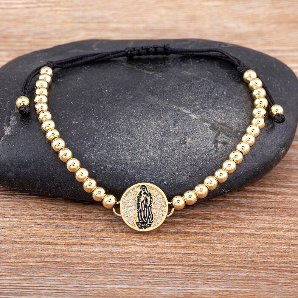 5 Colors Virgin Mary WWJD Handmade Pearl Adjustable BraceletBraceletBlack