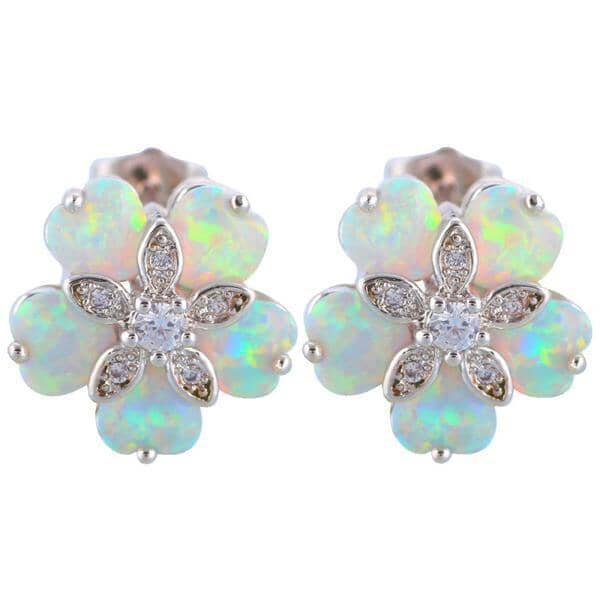 Flower White Fire Opal Stud EarringsEarrings