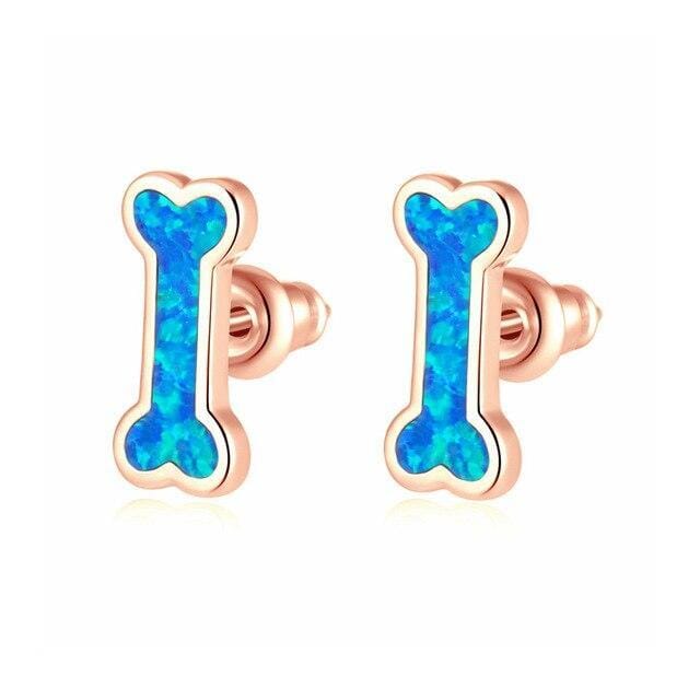 Blue and White Fire Opal Push-Back Stud EarringsEarringsRose Gold - Blue