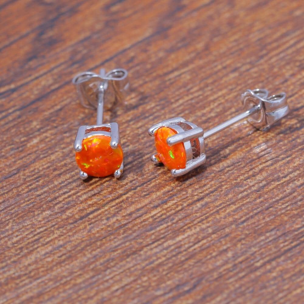 Orange Fire Opal Round Shape Stud EarringsEarrings