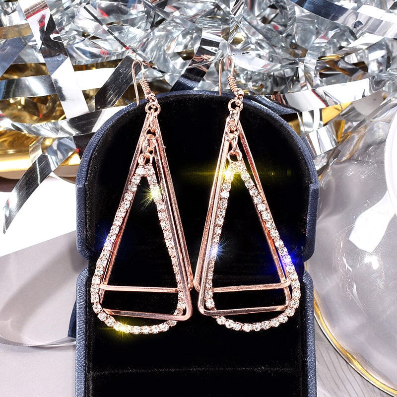 4 Tone Luxury Crystal Stone Triangle Dangle EarringEarrings