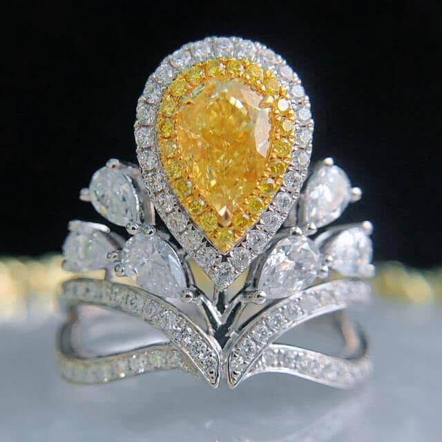 Elegant Citrine Zircon Crown Ring - 925 Sterling SilverRing