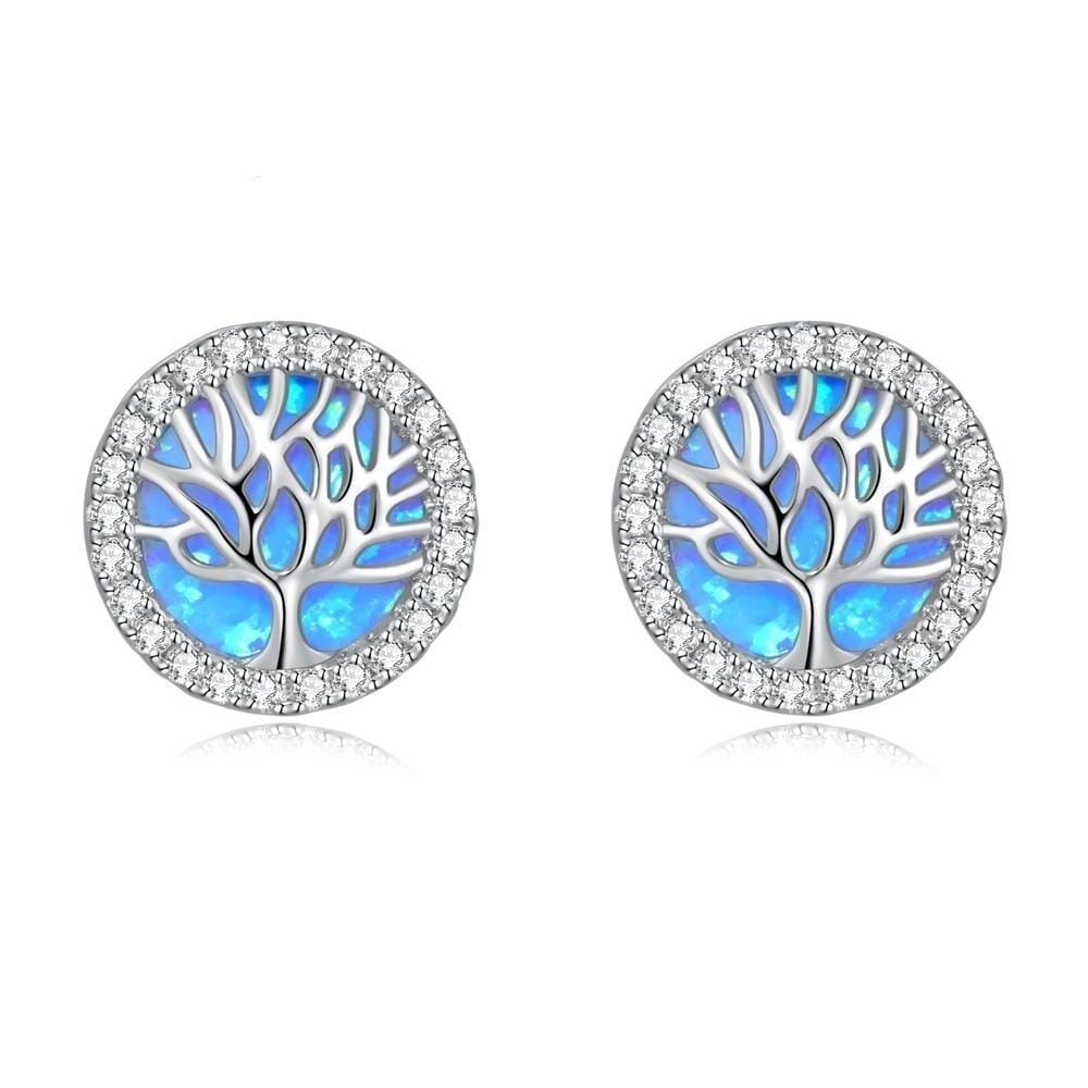 Fire Opal Tree of Life Stud EarringsEarringsBlue