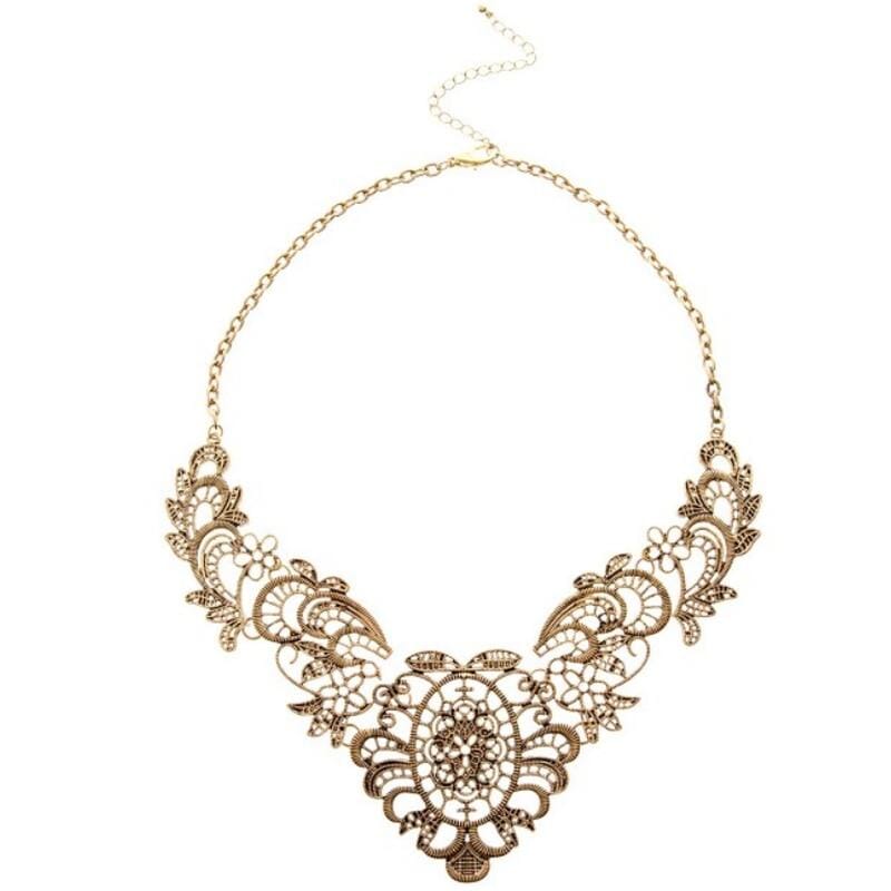 European Vintage Luxurious Bronze Lace Flower Chain Choker NecklaceNecklace