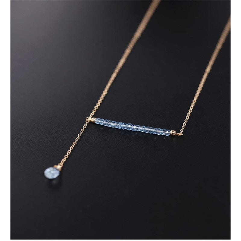 14K Gold Unique Water Drop Design Sky Blue Topaz NecklaceNecklace