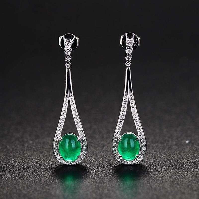 Emerald Crystal Drop Earrings - 925 Sterling SilverEarrings