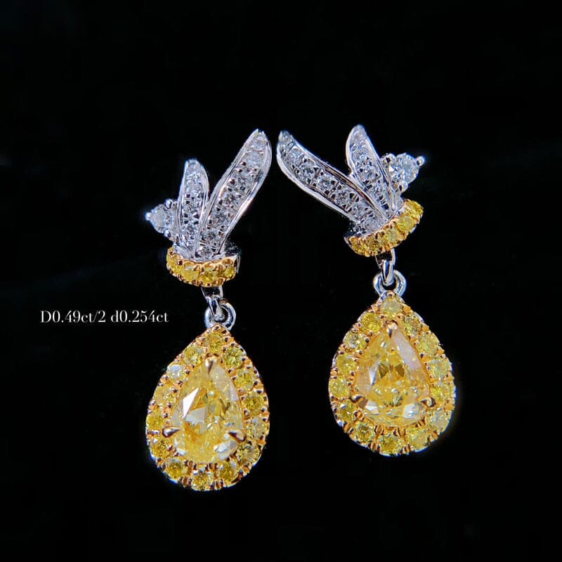 Water Drop Shaped Yellow Stone Citrine Earrings - 925 Sterling SilverEarrings
