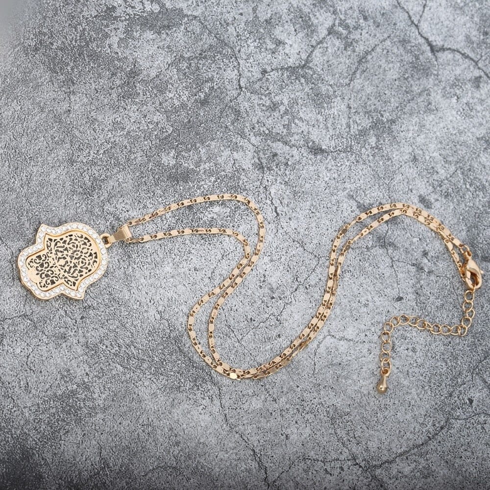 Gold Crystal Hamsa NecklaceNecklace