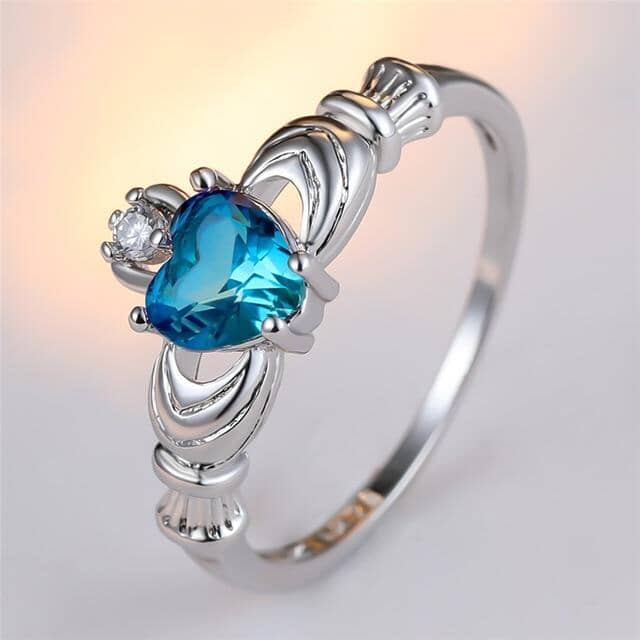Heart Aquamarine and Crystal RingRing11