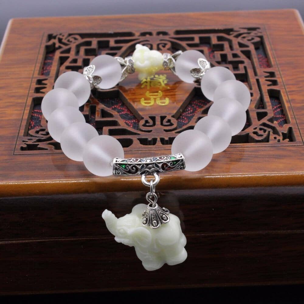 Buddhist Crystal Elephant BraceletsNecklacePlatinum Plated