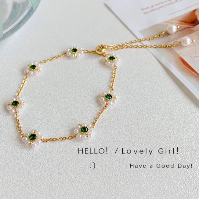 Emerald Pearl Flower BraceletBracelet