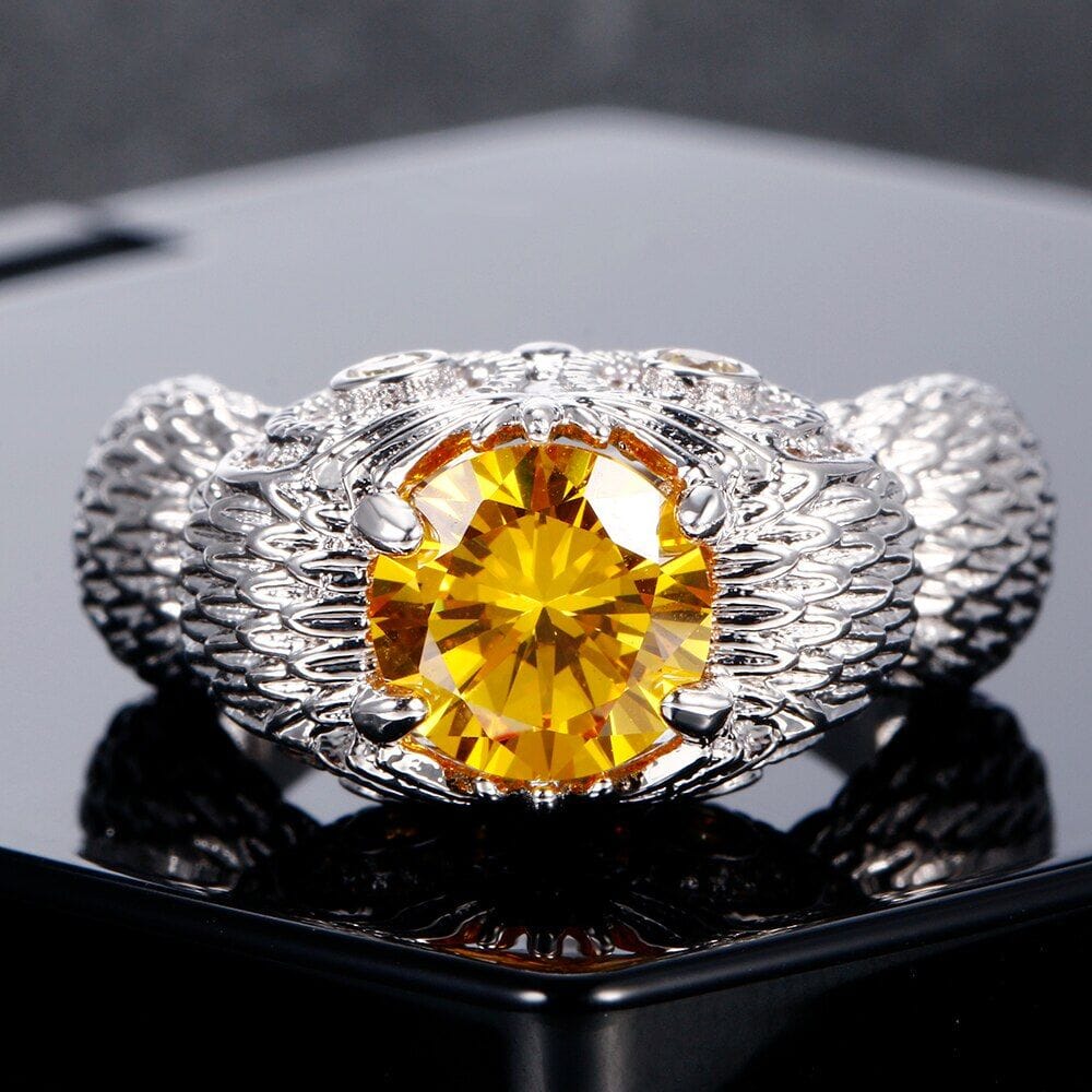 Owl Charm Citrine Ring - 925 Sterling Silver
