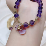 Lucky Bag Round Ring Charm Natural Amethyst Beaded BraceletBracelet