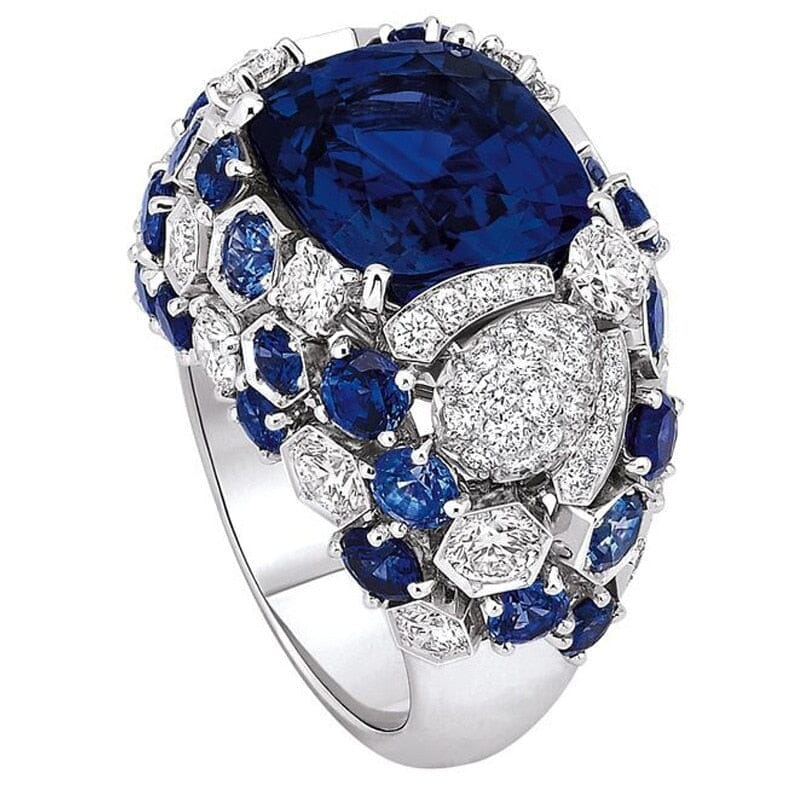 Charm Sapphire White Topaz Multi Stone Ring - 925 Sterling SiilverRing6Blue