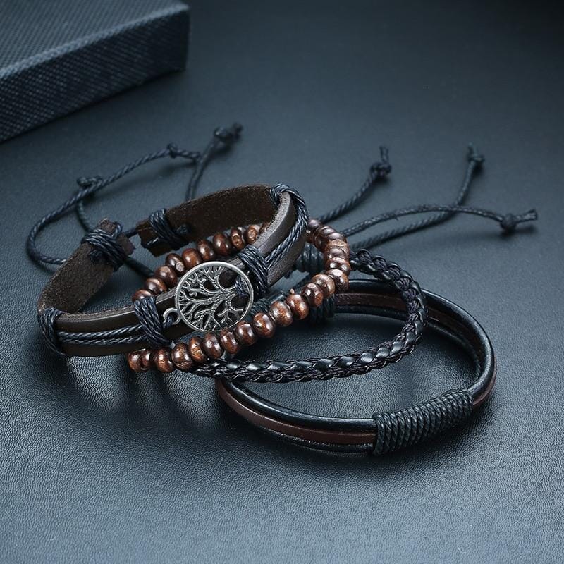 4Pcs/Set Braided Wrap Leather Bracelets for MenBracelet
