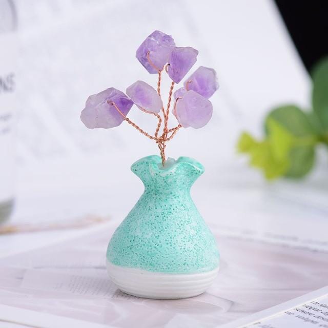 Natural Amethyst Lucky Tree OrnamentHome DecorLight Green