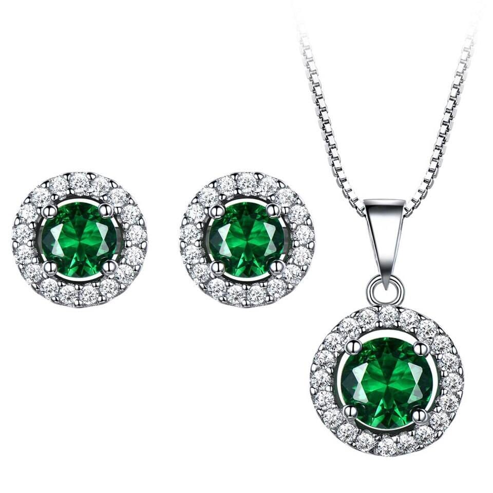 Nano Blue Sapphire Pendant Stud Earrings Jewelry Set - 925 Sterling SilverEarringsGreen45cm
