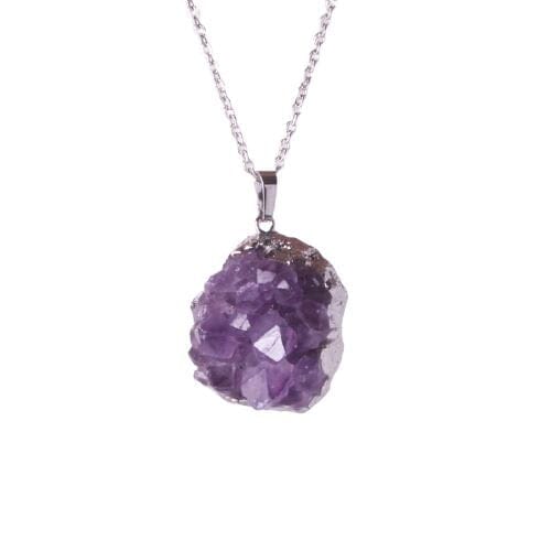 Natural Amethysts Quartz Geode NecklaceNecklace