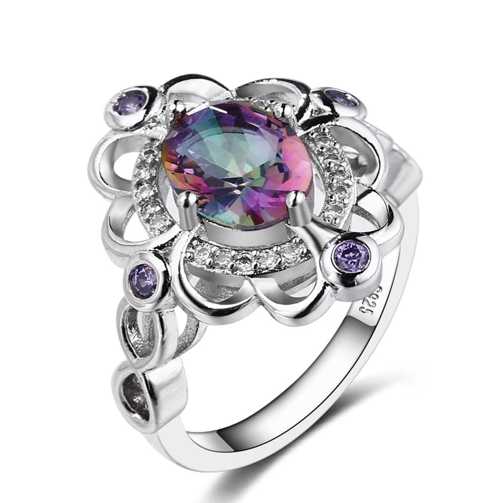 Lovely Rainbow Mystic Topaz Amethyst Ring - 925 Sterling SilverRing9