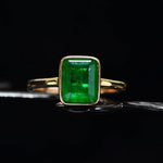 Elegant Square Emerald Yellow Gold Ring - 925 Sterling SilverRing