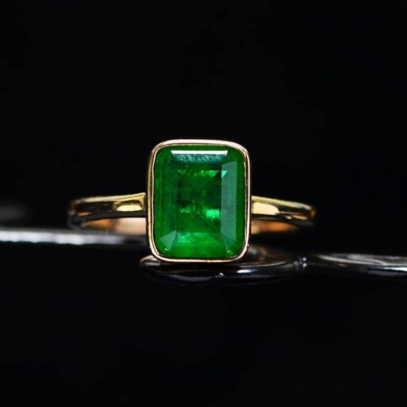 Elegant Square Emerald Yellow Gold Ring - 925 Sterling SilverRing
