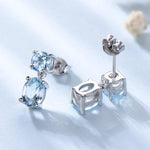 Double Created Nano Sky Blue Topaz Gemstone Earrings - 925 Sterling SilverEarrings