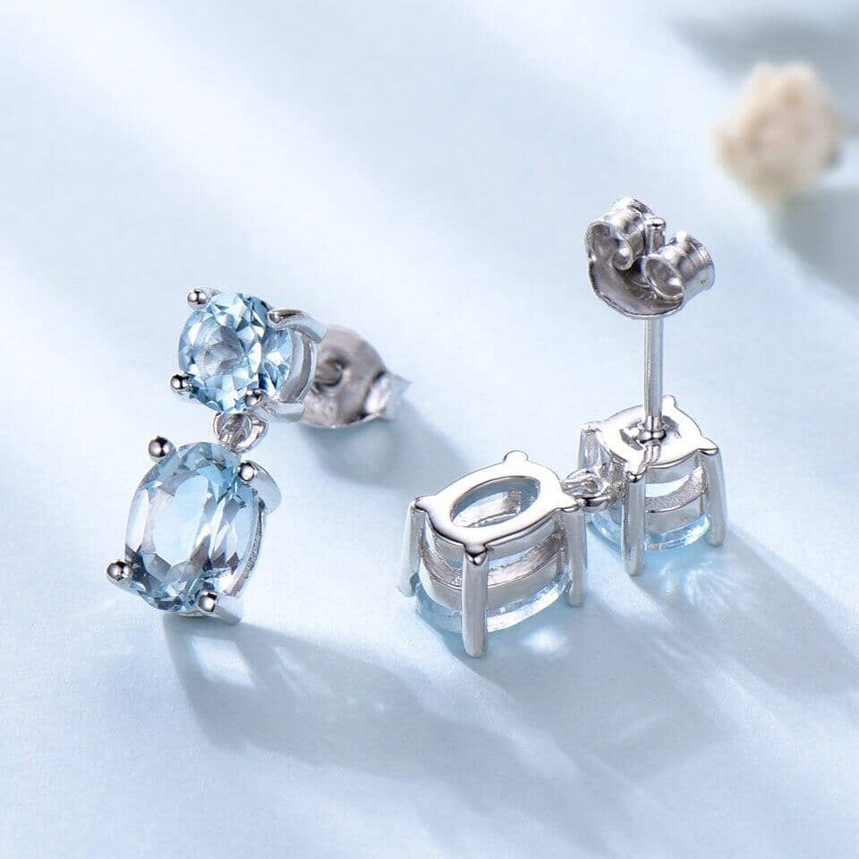 Double Created Nano Sky Blue Topaz Gemstone Earrings - 925 Sterling SilverEarrings