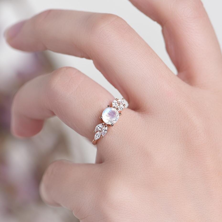Glamorous Natural Moonstone White Topaz Rose Gold RingRing