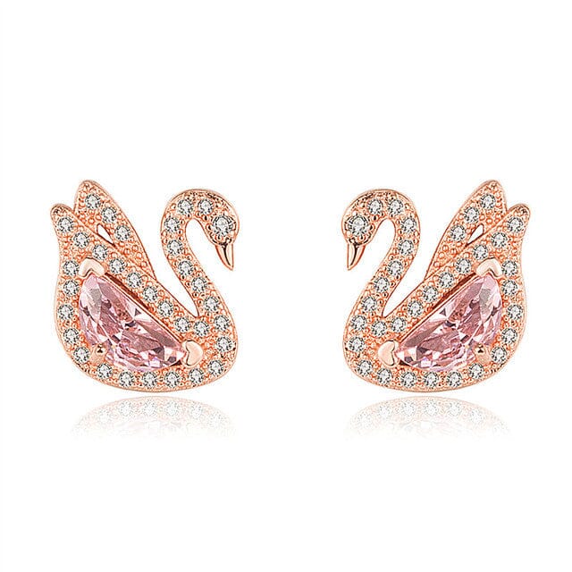 Swan Crystal Stone Stud EarringsEarringsrose gold earrings