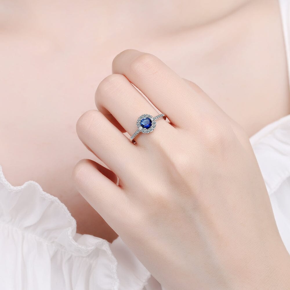 Dainty Blue Sapphire Zircon Adjustable Ring - 925 Sterling SilverRing