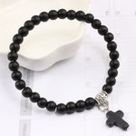 WWJD Vintage Cross Natural Stone 6mm Beads BraceletBracelet