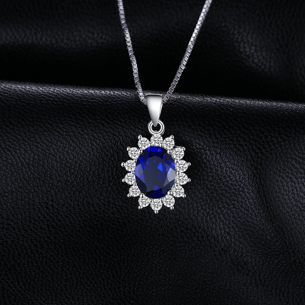 Blue Sapphire Kate Middleton Crown Pendant Necklace - 925 Sterling SilverNecklace