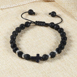 WWJD Energy Tiger Eye Stone Black Lava Cross Beads BraceletBraceletBlackLava AdjustableChina