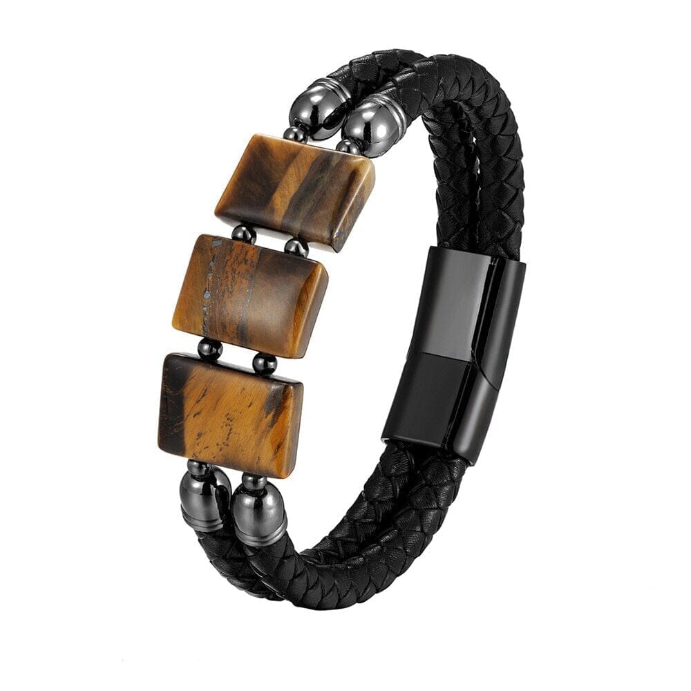Luxury Stainless Steel Leather Natural Tiger Eye Stone BraceletBraceletTZ-182619cm