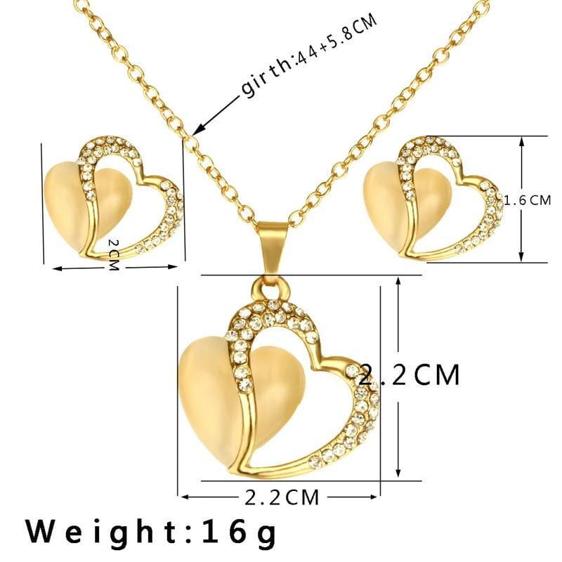 Natural Yellow Opal Love Heart Necklace Earring Jewelry SetJewelry Set