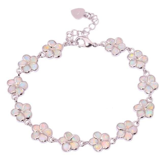 Floral White & Blue Fire Opal BraceletBracelet