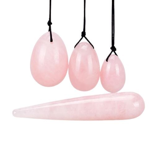 Drilled Rose Quartz Yoni Egg Wand SetYoni Eggs