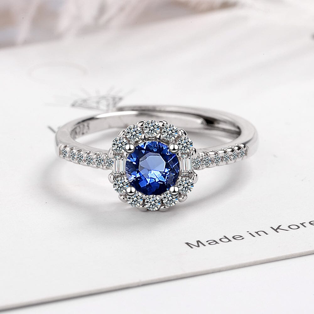 Dainty Blue Sapphire Zircon Adjustable Ring - 925 Sterling SilverRing